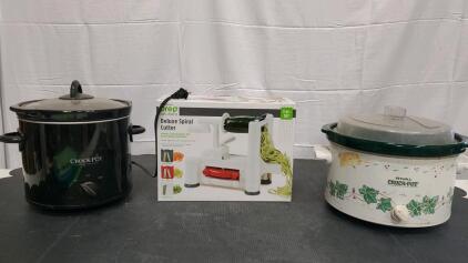 (2) Crock Pots And Progessive Solutions Deluxe Spiral Cutter