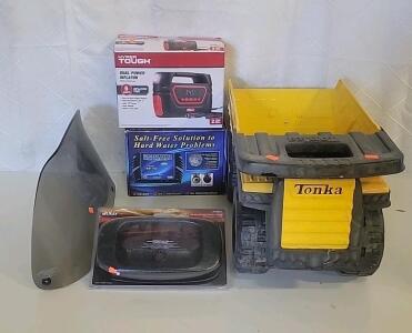 (1) Hyper Tough Power Inflator (1)Scale Blaster Water Conditioner (1) Chevy Tailgate Lock