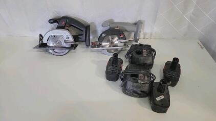 (2) Craftsman 19.2V Cordless C3 Trim Saw (2) Chargers (3) Batterys