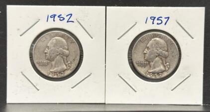 1952 & 1957 Washington Quarters, 90% Silver, U.S. Mint