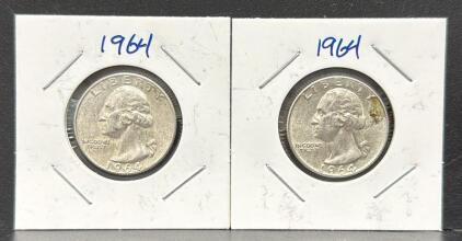 1964 Washington Quarter, 90% Silver Coin, United States Mint