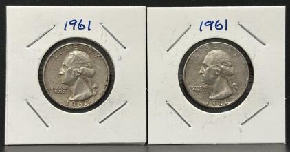 (2) 1961 Washington Quarters, 90% Silver, No Mint Mark