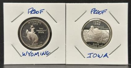 U.S. Mint Proof Coins - Wyoming 2007 & Iowa 2004 State Quarters