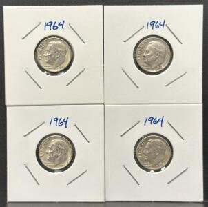 1964 Roosevelt Dime, 90% Silver, 17.91mm Diameter, 2.5g Weight