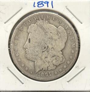 1891 Morgan Dollar, United States, 90% Silver, Lady Liberty & Eagle