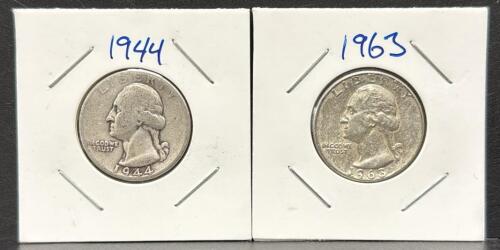 1944 & 1963 U.S. Washington Quarters, Silver, Reeded Edge