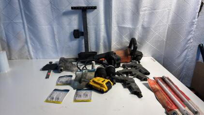 Lot Of Assorted Items - Air Drill , Big Grinder, SandBlast Guns DeWalt 20v Battery & more