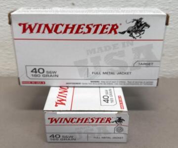 (100) Rounds Winchester .40 S&W Full Metal Jacket Ammunition, 165 & 180 Grain