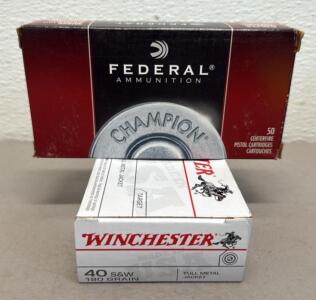 Federal & Winchester 40 S&W Ammunition, 180 Grain FMJ, 100 Rounds