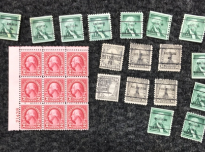 (9) 1925 Red George Washington 2-Cent Stamps and More
