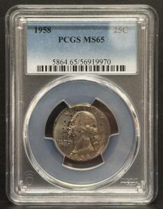 1958 Washington Quarter, PCGS MS65, 90% Silver, 25C, Certification: 5864.65/56919970