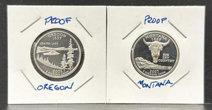 2005 Oregon & 2007 Montana Proof State Quarters, U.S. Mint, Silver
