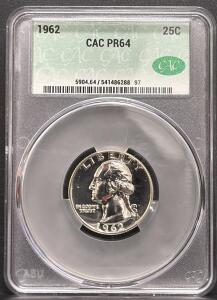 1962 Washington Quarter, PR64 CAC Certified, 90% Silver, Serial: 5904.64/541486288