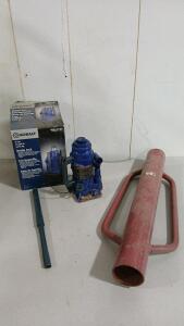 (1) Kobalt 6 Ton Bottle Jack (1) T-Post Pounder 24"L x3"W