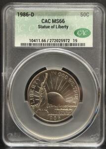1986-D Statue of Liberty Half Dollar, MS66, CAC Certified, 50C, Denver Mint