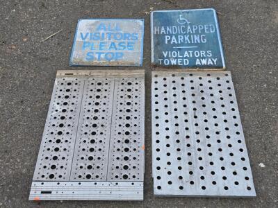 (2) Small Aluminum Ramps - 21"x33"-18"x31" & (2) Metal Signs - 18"x18"-18"x24"