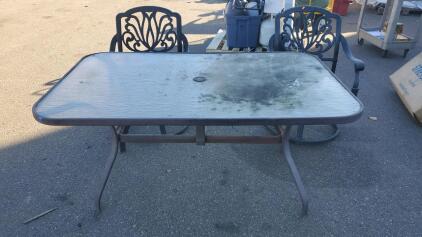 Glass Patio Table With Two Metal Chairs