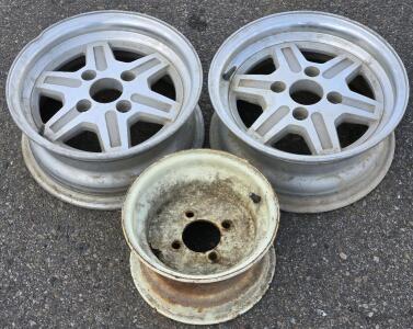 Set of (2) 14" Aluminum 4-Lug Nissan Wheels & (1) 10" Steel 4-Lug Wheel