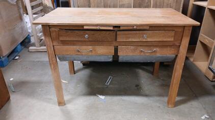(1) Vintage Wooden Desk W/ 4 Drawers -44"L x24"W x30"H