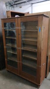 (1) Wooden Double Door Book Case W/ Keys -50"L x16"W x69"H