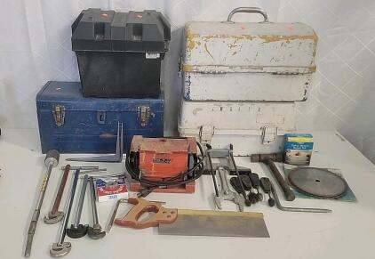 (1) Bench Grinder (4) Tool Boxs W/ Assortment of Tools