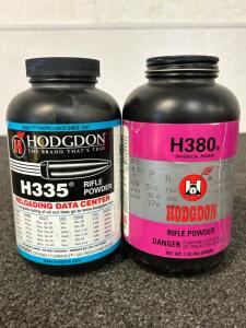 Hodgdon H335 and H380 Rifle Powder.