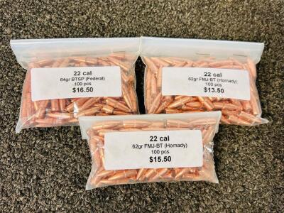 (300) Rnds Of 22 Cal Bullets 62/ 64 Gr.