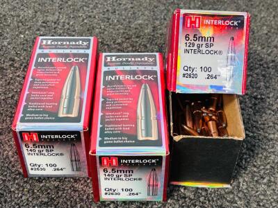 (2) Unopened and (1) Partial Box Of Hornady 6.5mm 129/ 140 Gr. SP Bullets