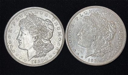 (2) 1921-D Morgan Silver Dollar Coins