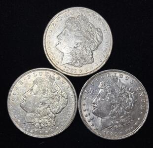 (3) 1921 Morgan Silver Dollar Coins