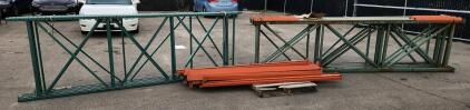 Industrial Pallet Racking System, Steel, Orange and Green, 3 Upright Frames, 14 Beams