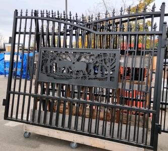 AllMetal K0720 Metal Farm Driveway Gate, 7x20 FT, Deer Motif, Galvanized