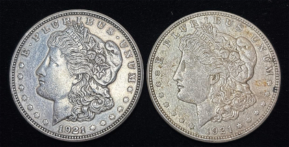 (2) 1921-D Morgan Silver Dollar