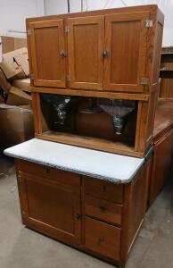 (1) Antique Hoosier Free-Standing Kitchen Cabinet W/ Wheels -41"L x27"W x71"H