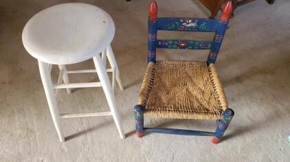 ( OFFSITE) (1) Vintage Child chair (1) Bar Stool