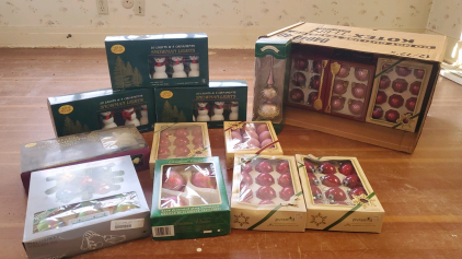 Large Assortment of Christmas Ornaments and Light