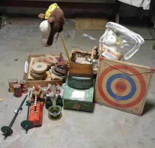 ( OFFSITE) (5+) Assorted Antique Toys, Antique Glass/Salt & Pepper Shakers, & More