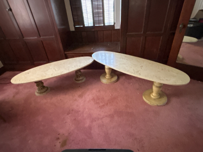 ( OFFSITE) (2) Marble Style Top Coffee Tables- 59.5"x 20.5"x 18" and 53.5"x 19"x 15"
