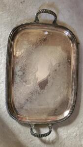 ( OFFSITE) Antique Silver-Plated Serving Tray 26.5"x15.5"