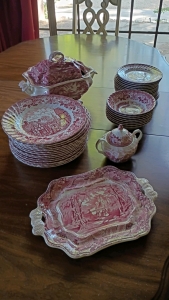 ( OFFSITE) Merrie Olde England British Anchor Ironstone Red China Set
