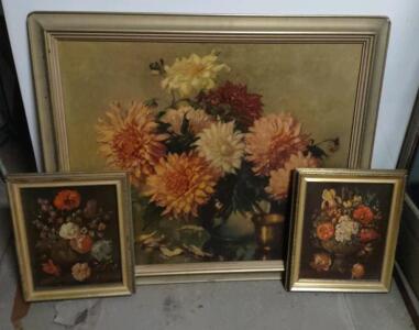( OFFSITE) 34&frac12;"x 29&frac12;" Still Life Oil Painting of "Dahlias & Chrysanthemums in a Vase" & More