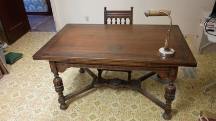 ( OFFSITE) Vintage Oak Table and Chair 60x38x31