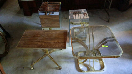 ( OFFSITE) Vintage 70s Furniture, Lamp/Plant Stands 24-30", Coffee Table 24x24, Serving Table 27x16