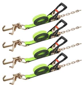(1) 4-Pack Of Mimanchi - 2" x 12' RTJ Cluster Hook Ratchet Straps W/ 8 Point Chain - Heavy Duty Tow Strap for Trucks, Trailers, and Car Haulers - Wheel Tie Down Straps for Tow Trucks & Auto Transport