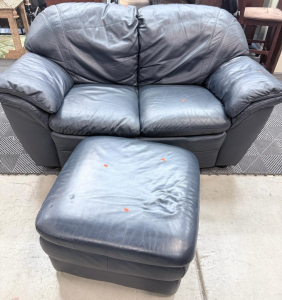 (1) Leather 2 Seater Couch With Rolling Ottoman