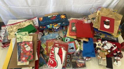 Giant Lot Of Christmas Gift Bags , Present Boxes, Decorations Tissue Paper & More