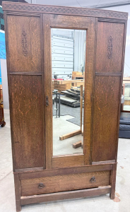 (1) Antique Carved Oak Wardrobe