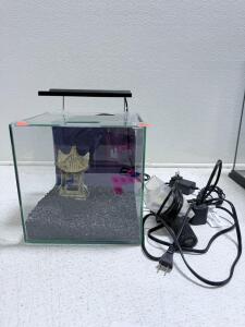 (1) Small Fish Aquarium With Light & Filter 9&rdquo;x9&rdquo;x9&rdquo;