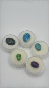 (1) 4.15ct Natural Blue Turquoise Gemstone (1) 2.95ct Natural Green Copper Turquoise Gemstone (1) 10.70ct Natural Ruby In Fuchsite Gemstone (1) 9.75ct Blue Stripe Onyx Gemstone (1) 7.15ct Purple Amethyst Madagascar Gemstone