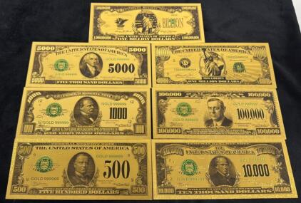 24k Gold Foil Novelty Bank Notes $500 Threw $1 Billion